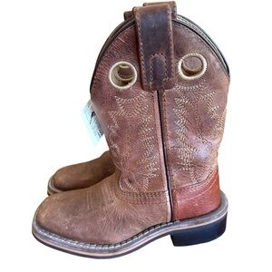 Smoky Mountain Kids Western Pull on Leather Distressed Square Toe Boots Sz 8.5